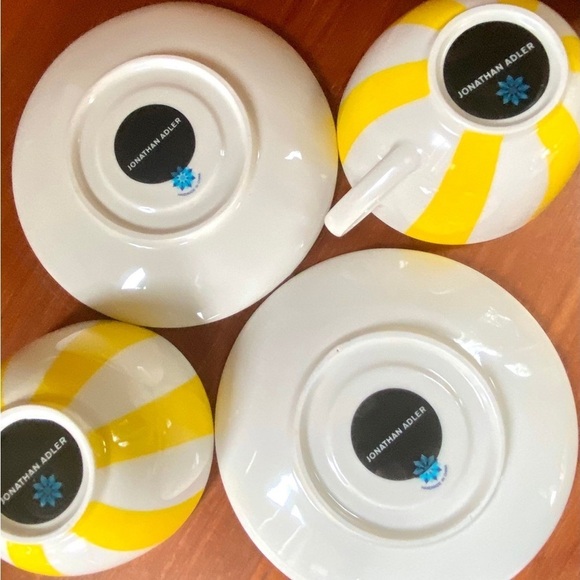 Gasp! Jonathan Adler Helsinki Striped Tea Cups Coffee Mugs and Saucers Set of 2 - Picture 10 of 11